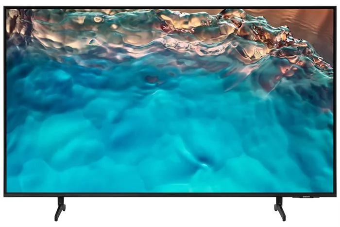 Modern TV stand with a large flat-screen television