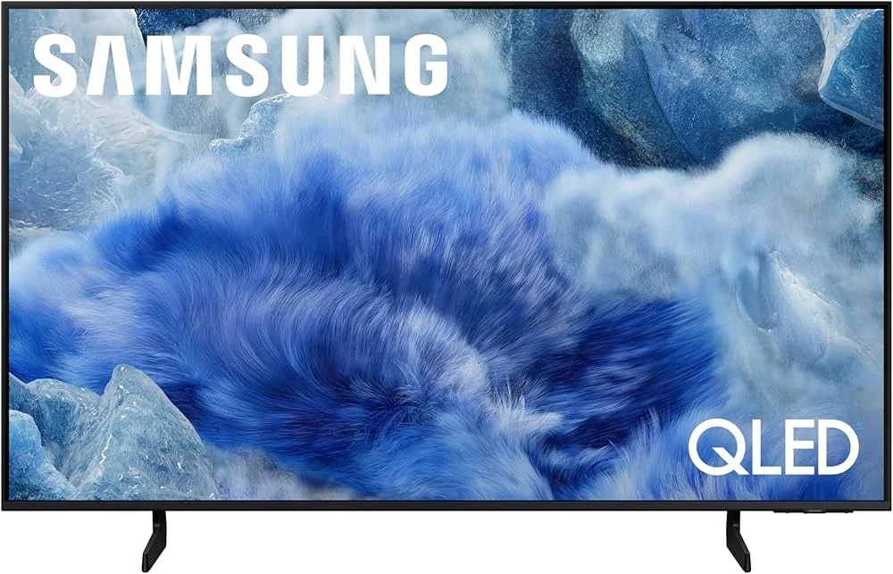 Person watching TV with Cyber Monday sales graphics